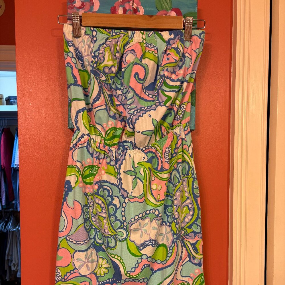 Lilly Pulitzer Strapless Dress in Pink, Green, and Blue